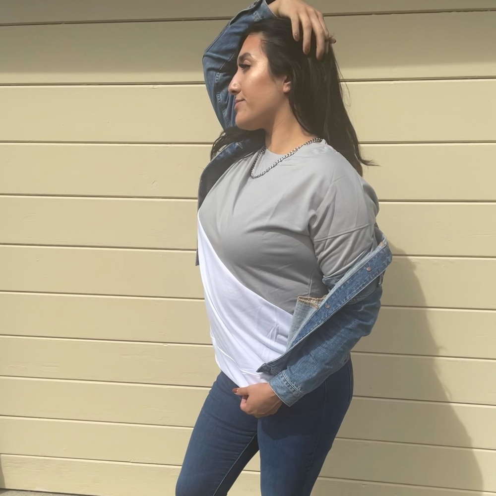 Grey white Split Long Sleeve
